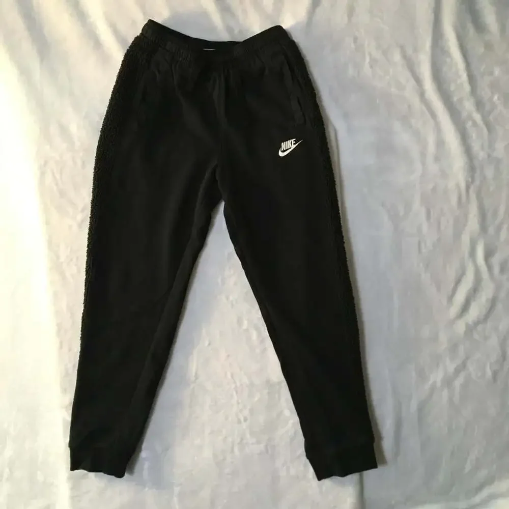 Nike Boys Black Jogger Sweatpants with Faux Fur Side Stripes